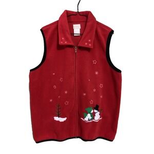 Cleo Holiday Fleece Vest Women's L Red Winter Christmas Festive Holidays Snowmen